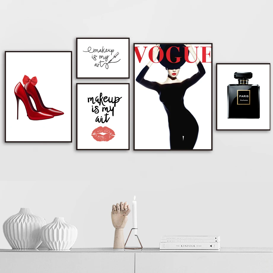 

Paris Perfume High Heels Lips Girl Makeup Wall Art Canvas Painting Nordic Posters And Prints Wall Pictures For Living Room Decor
