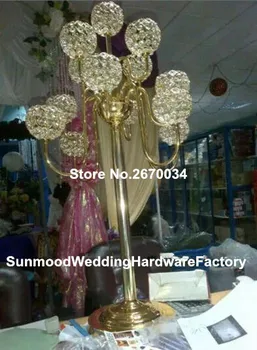 

30 days sent out order )Hot!Crystal sliver globe candelabra,wedding crystal ball pillar candelabra/tall crystal table camdelabra