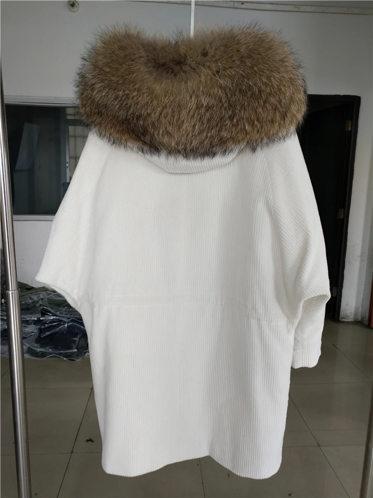 MaoMaoKong2019, новая зимняя куртка, пальто, женская парка, вельветовое пальто с мехом, большой воротник из натурального меха енота, настоящая теплая подкладка из меха ягненка