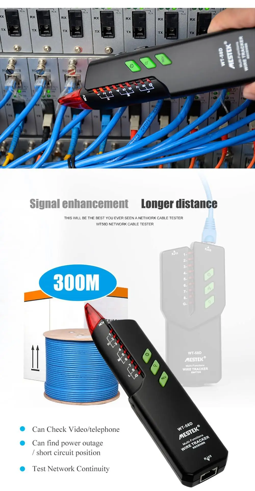 MESTEK RJ45 RJ11 без помех телефонный провод трекер Tracer тонер Ethernet Lan Сетевой кабель тестер NVC детектор линия Finder