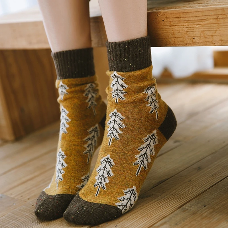Популярные зимние толстые шерстяные женские Носки с рисунком деревьев Модные Цветные плотные теплые носки для обуви высококачественные домашние носки для сна