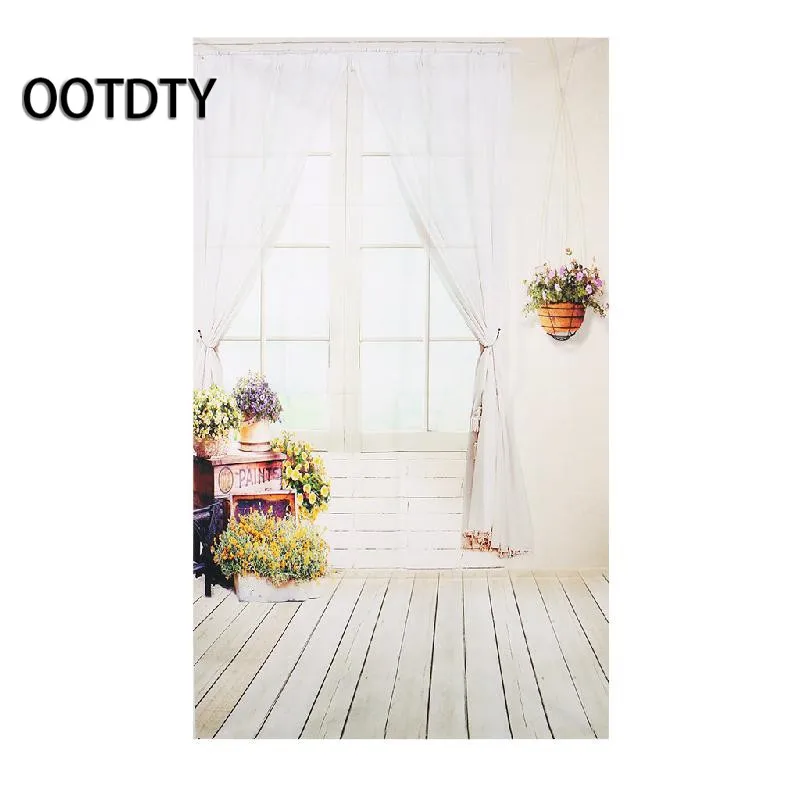 

OOTDTY Studio Background Window Curtain Flower 3x5ft Vinyl Background Studio Photography Photo Props Backdrop