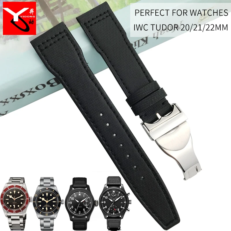 

21mm 22mm Nylon Italia Leather Watch Strap New Style Folding Buckle Sport Watchbnad Suitable for Tudor Series Watch Accessories