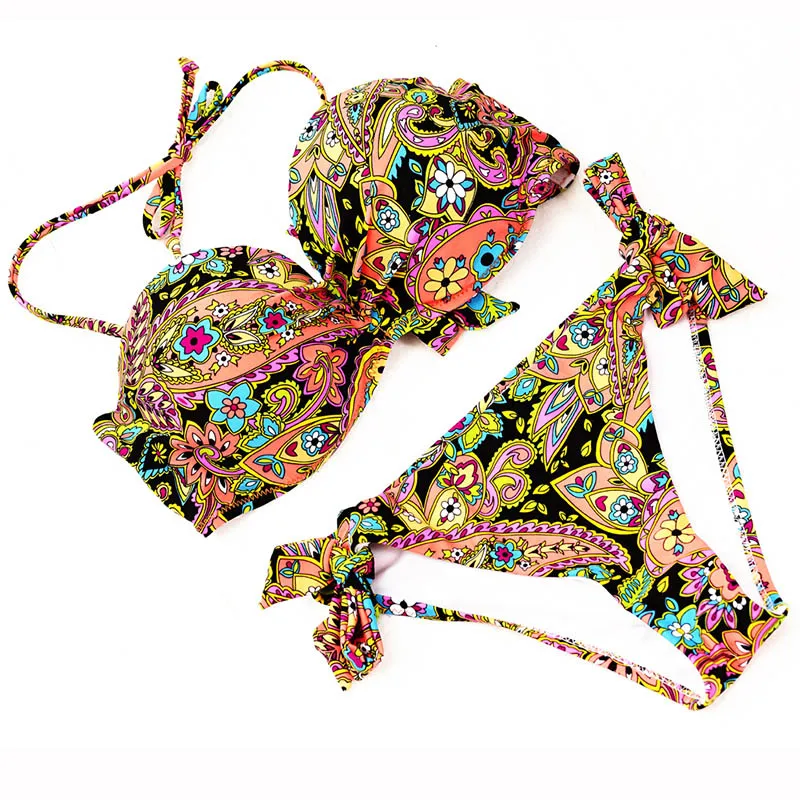 CTS Backless Bow Tie Up Biquini Sexy Women Bikini Swimwear Printed 2 Pieces Low Waist Beach Bikinis Women Swimsuit Bikini Set (8)