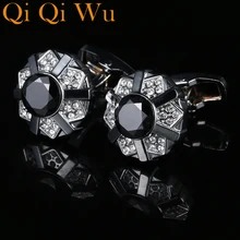 Фотография New Silver Plated Black Jewelry Crystal Rhinestone Cufflinks Wedding Shirt Cuff links For Mens Gifts Classic Luxury Qi Qi Wu