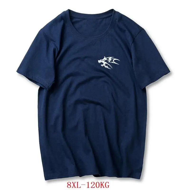 Summer Men's T-Shirt 5XL Wolf Large Size Large 6XL 7XL 8XL Casual T-Shirt with Cotton Print Home Loose Navy Blue