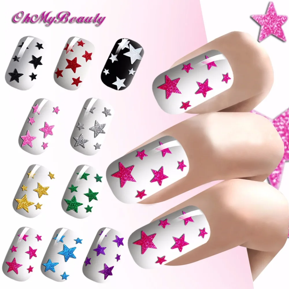 Blingbling 2 Простыни ногтей Наклейки 3D Красочные Блеск Звезды самоклеющиеся Дизайн
