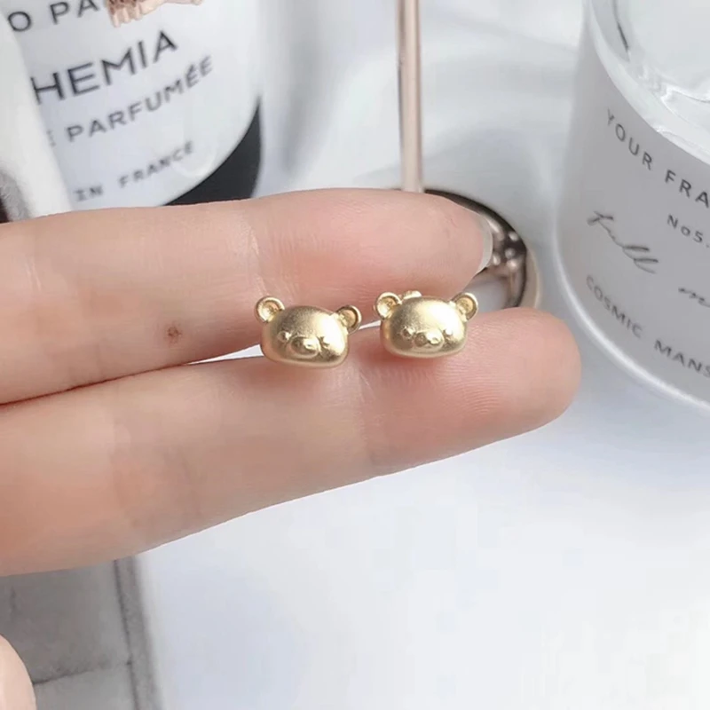 ZQ Lovely Cute Gold Bear Head Stud Earring Animal Bear Women Mother