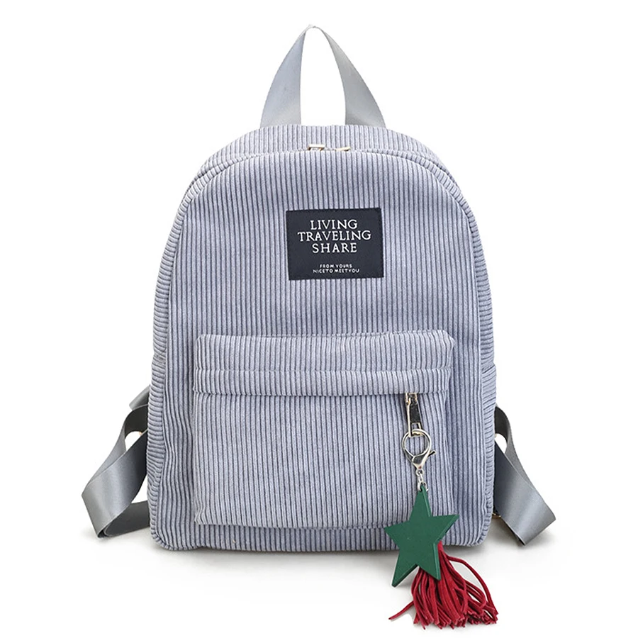 

Backpacks Women 2019 Small Canvas Tassel School Bags Female Corduroy Soft Fabric Backpack Teenage Girls Striped Backpack Women