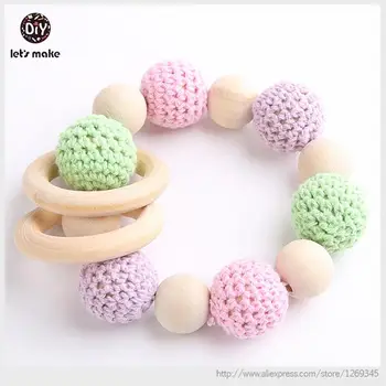 

Let's make wooden teething ring Crochet beads rattle Amigurumi Baby teething toy Crochet baby rattle Eco friendly Rattle