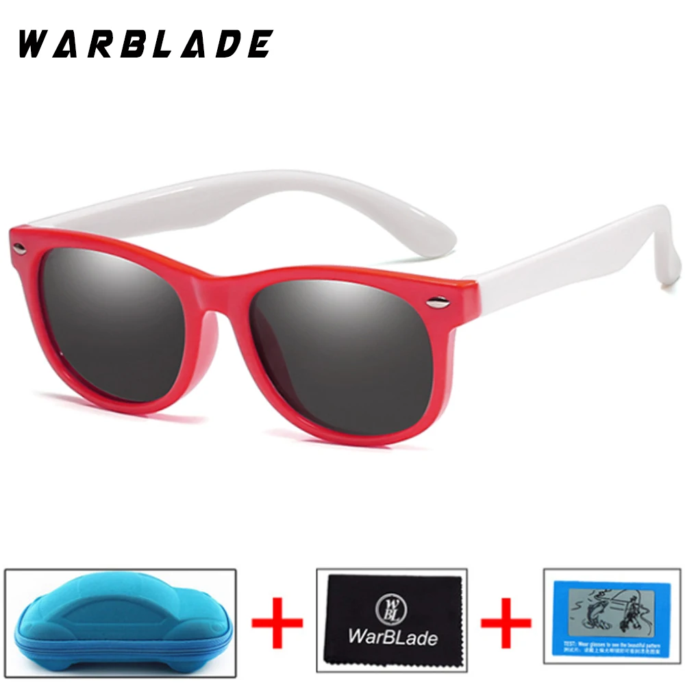 WarBLade Children Girls Safety Polaroid UV400 Kids Boys TR90 Polarized Sunglasses Mirror Sun Glasses Sport oculos With Case - Цвет линз: red white