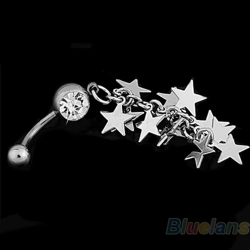 

Crystal Stars Chain Dangle Navel Belly Button Ring Bar Piercing 09IO