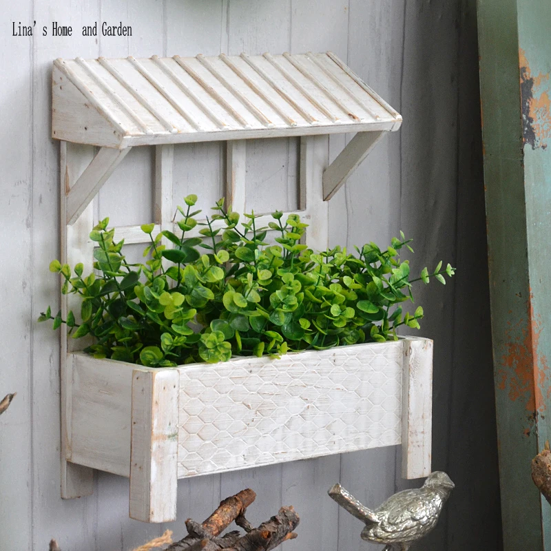 window design shabby white solid wood handmade wall mounted flower planter (8)