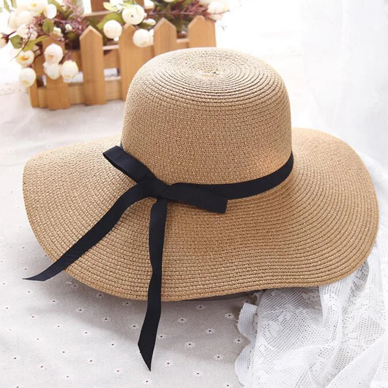100pcs/lot Summer Straw Hat Women Big Wide Brim Beach Hat Sun hat