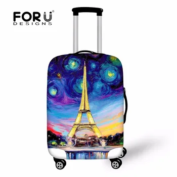 

FORUDESIGNS 3D Eiffel Tower Travel Luggage Protective Covers Handle Painting Elastic Stretch Suitcase Cover For 18-30 Inch Case