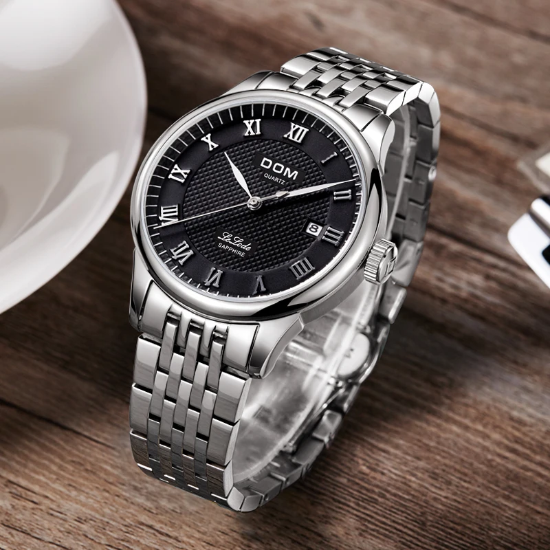 DOM Men Watches 2016 Luxury Brand Hot Full Steel Quartz Wristwatch Leather Belt Fashion Vintage Watch