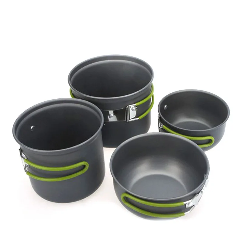 4 unids/set senderismo Camping al aire libre mochila cocina Picnic no-Stick de utensilios de cocina de aluminio de olla tazón