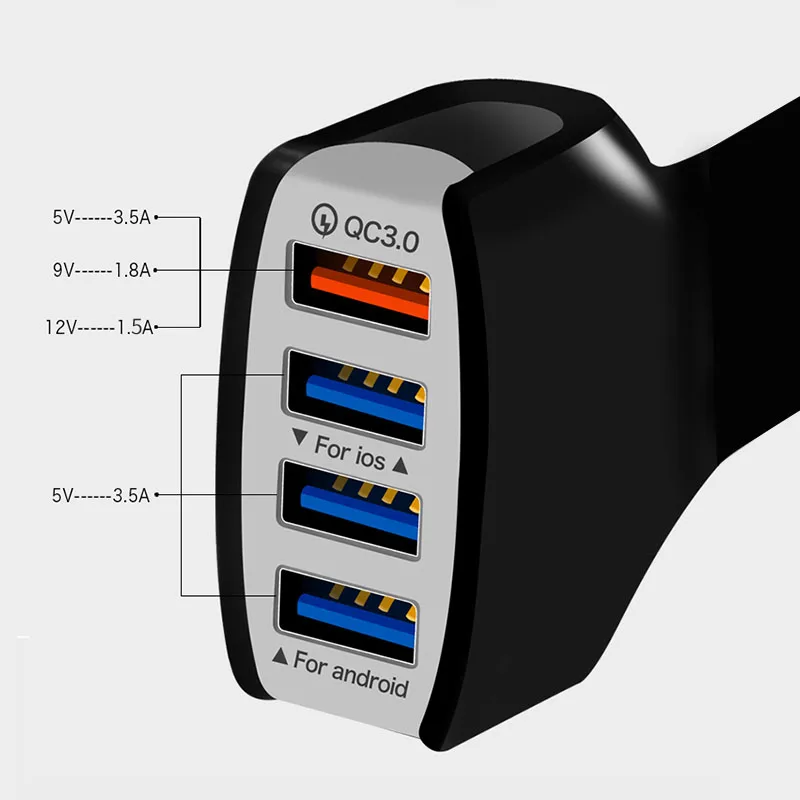 سريعة تهمة QC 3.0 18 W سريع شحن في سيارة الهاتف شاحن السيارات محول 4 USB شاحن سيارة للجوال هاتف لوحي فون سامسونج