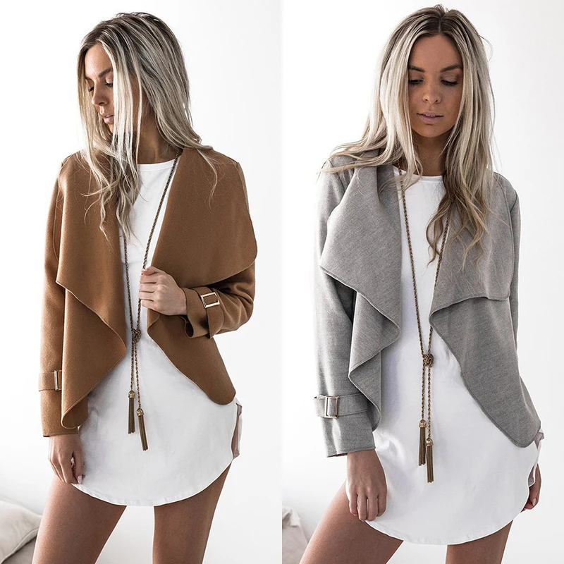 renbang new fashion women coat cardigan open stitch turn-down