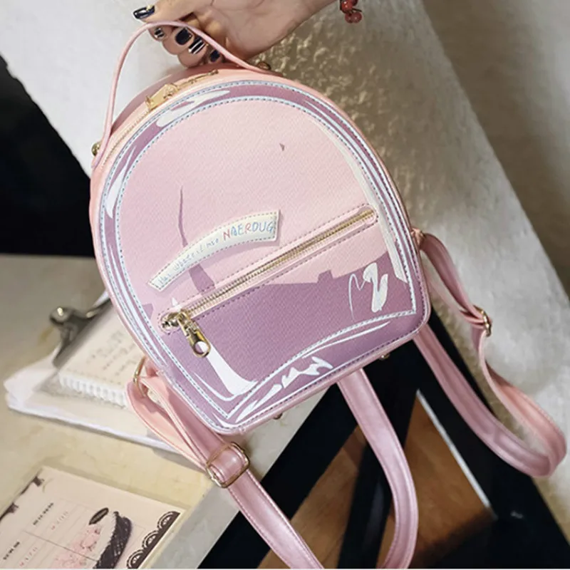 

Cute Women's PU Jelly Backpack Female Cartoon Double Shoulder Bags