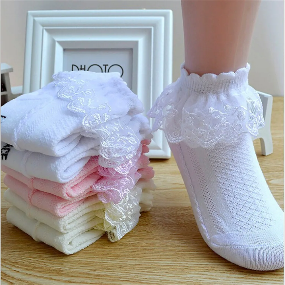 

Baby Girls Kids Toddler Breathable Cotton Lace Ruffle Princess Mesh Socks Children's Ankle Short Sock White Pink Yellow
