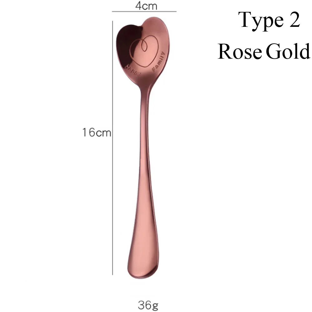 Красочные Нержавеющая сталь сердце кофейная/чайная ложка Свадебный десерт Холодный Напиток Фруктовый мороженое перемешать ложка, кухонные принадлежности - Цвет: Type 2 Rose Gold