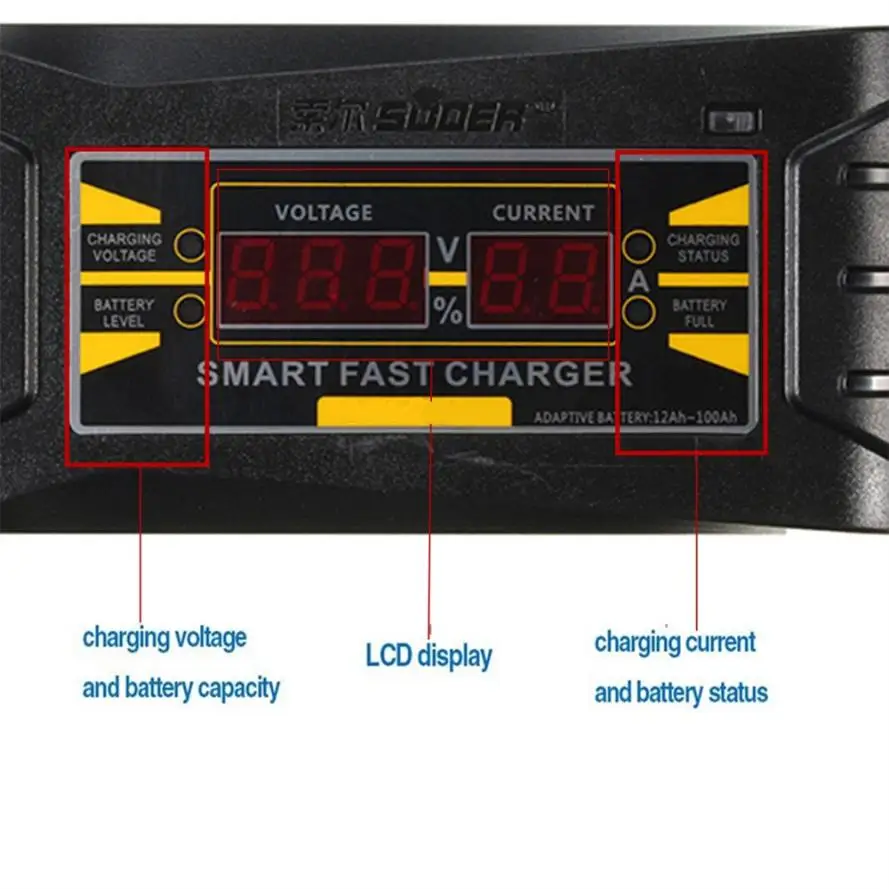 12V 6A умная быстрая свинцово-кислотная Батарея Зарядное устройство для автомобиля, мотоцикла, ЖК-дисплей Дисплей US/EU трехфазный(режим зарядки PWM) Мощность