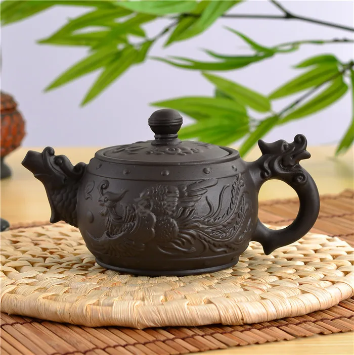 

Dragon and Phoenix Tea Pot YIXING TEAPOT Premium 350ml Capacity Purple Clay Kung Fu Tea Kettle Set