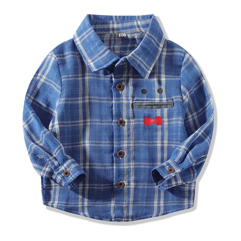 Kimocat/Одежда для маленьких мальчиков весенне-осенняя хлопковая рубашка высокого качества с длинными рукавами для маленьких мальчиков детская одежда красивая клетчатая рубашка - Цвет: syA1115 Blue