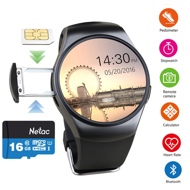 

KW18 smart watch Bluetooth full screen Support SIM 16GB TF Card Smartwatch Phone Heart Rate for apple gear s2 huawei xiaomi iOS