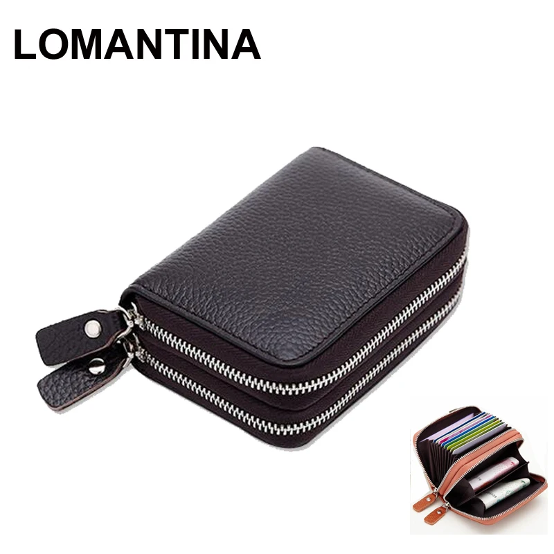 

LOMANTINA Double Zipper Cow Leather Card & ID Holders Short Wallet Women Cards Case Designer Brand Famous Coin Clutch Bag