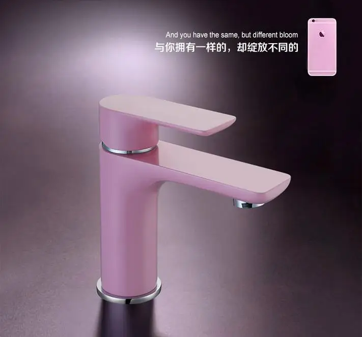 

Pink Color Basin Mixer Bathroom Faucet Single Lever Single Hole Sink Mixer Chromed Surface Hot Cold Water Control Vessal Sink