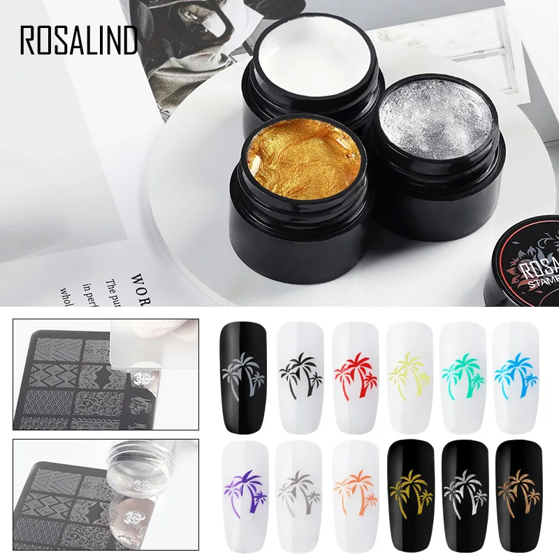 

ROSALIND Nail Art Stamping Gel Plate Gel Varnish 5ml Extension Printing Oil Semi permanent Gel Nail Polish Set for Manicure