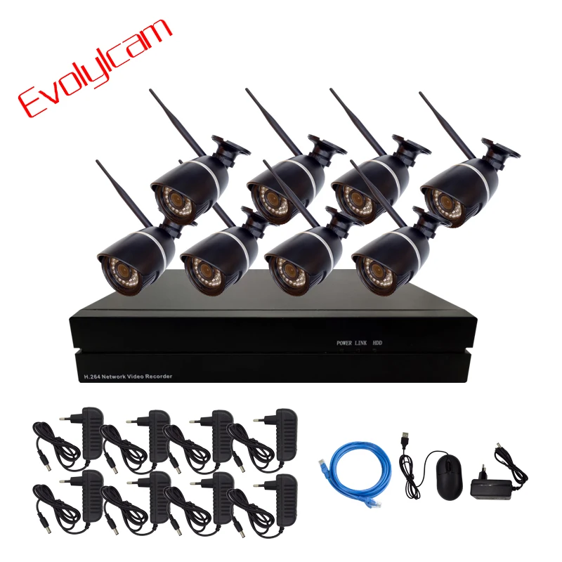 Evolylcam 4CH/8CH NVR Беспроводной 2MP 1080 P IP Камера Onvif P2P Wi-Fi уличная, инфракрасная, цилиндрическая видеонаблюдения системный комплект для фотокамеры