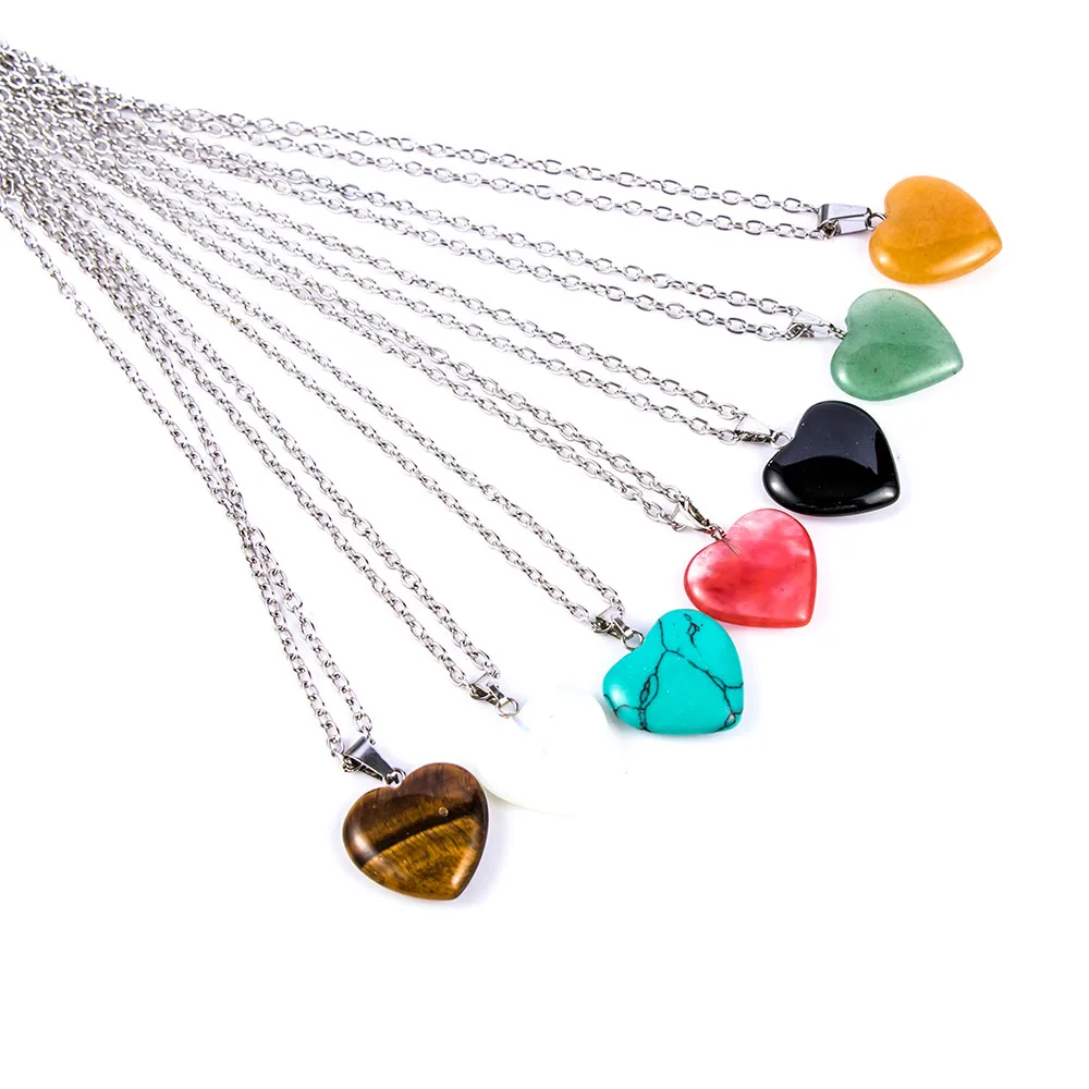 

Heart Shape Stone Pendant Necklace Women Jewelry Link Chain Charm Necklaces