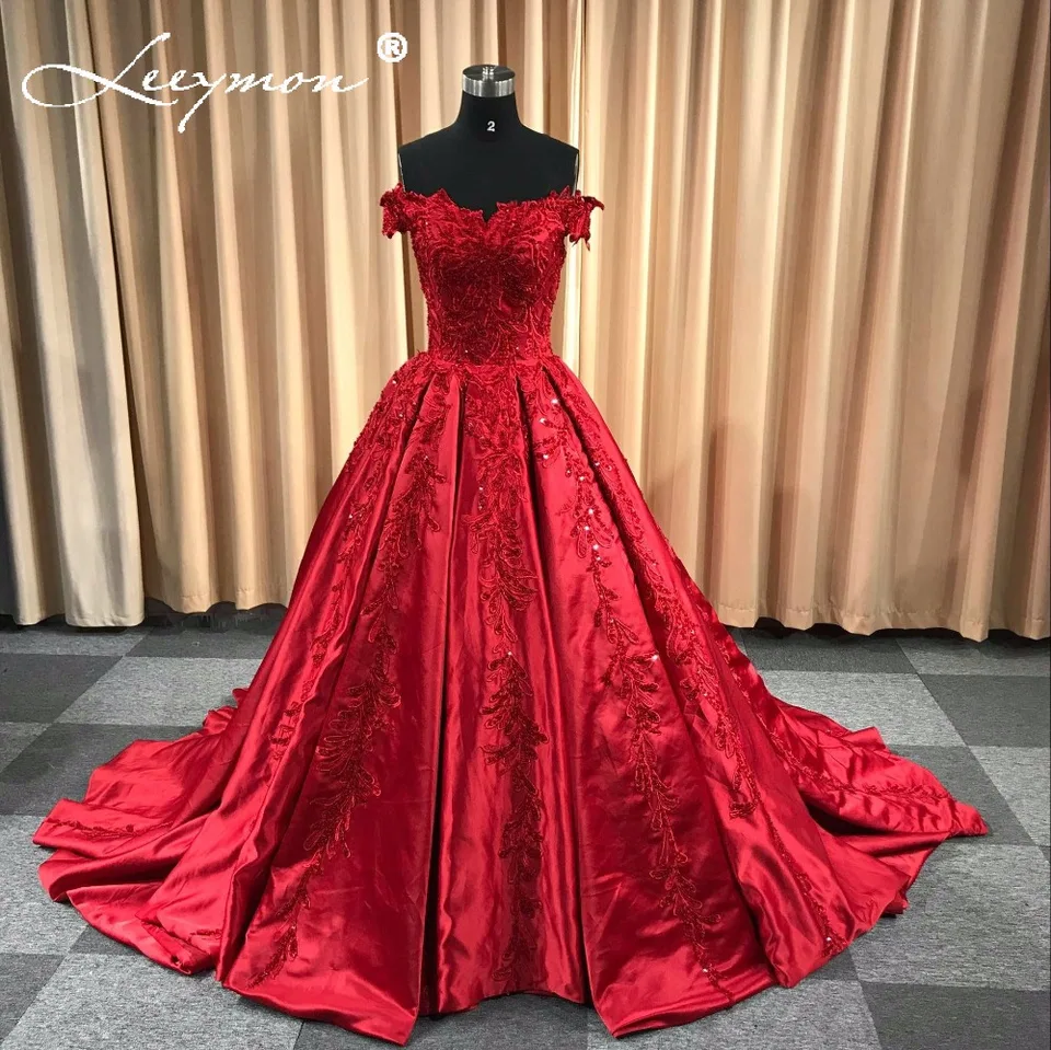 red satin evening gown