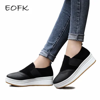 

EOFK Women Flat Platform Shoes Woman Moccasins Spring Autumn Black Slip On Platform Women's Casual Shoes Light Soft Flats Women