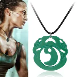 2018 фильм Tomb Raider Лара Крофт Косплэй Ожерелья для мужчин зеленый металлический Подвески аксессуар Модные украшения подарок