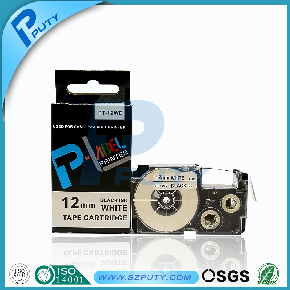 High quality casio label printer tape 12mm black on white XR 12WE
