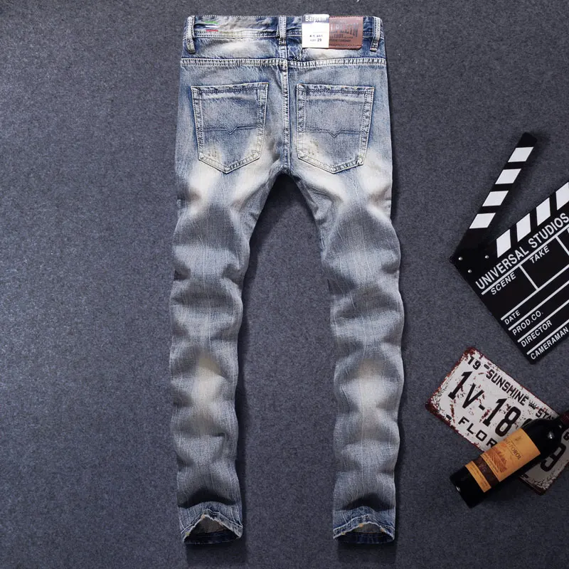 Fashion Designer Men Jeans Blue Color Cotton Denim Pants hombre Straight Fit Vintage Classical Jeans Men Simple Retro Long Jeans