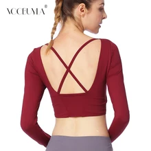 Voobuyla Женская бесшовная открытая спина с длинным рукавом укороченный топ Йога рубашки с большим отверстием работа фитнес-тренировки бесшовные Топы Рубашки XL