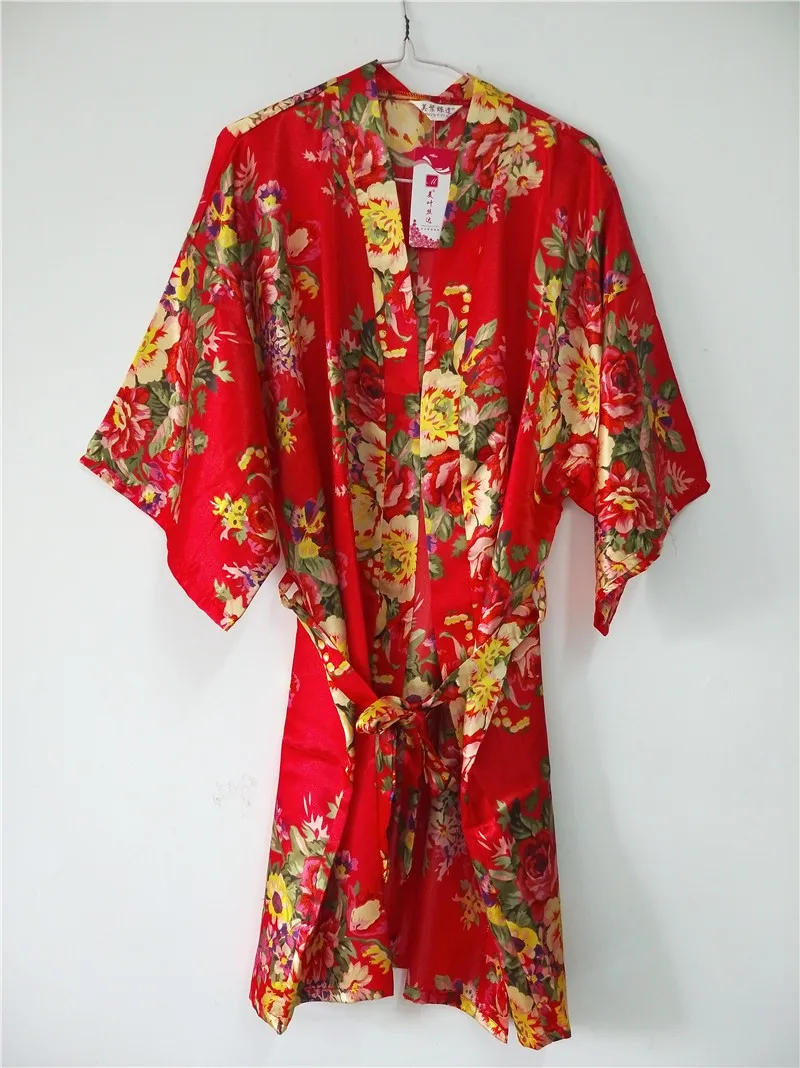 Женский шелковый атлас для свадьбы, невесты, подружки невесты Robe цветочный Халат короткий халат кимоно Ночной халат Банный халат модные R103