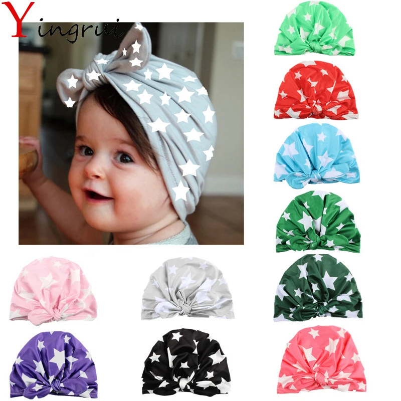 

Yingrui Cute Baby Rabbit Ear Knot Hat Girls Indian Cap Turban Star Print Beanie Kids Hat Children's Hats Caps Muslim Headscarf