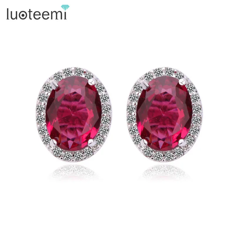 

LUOTEEMI 4 Color Options Oval Shape Halo Stud Earrings AAA Cubic Zirconia Stone Stud Earrings Daily Wear Girl Gift Wholesale