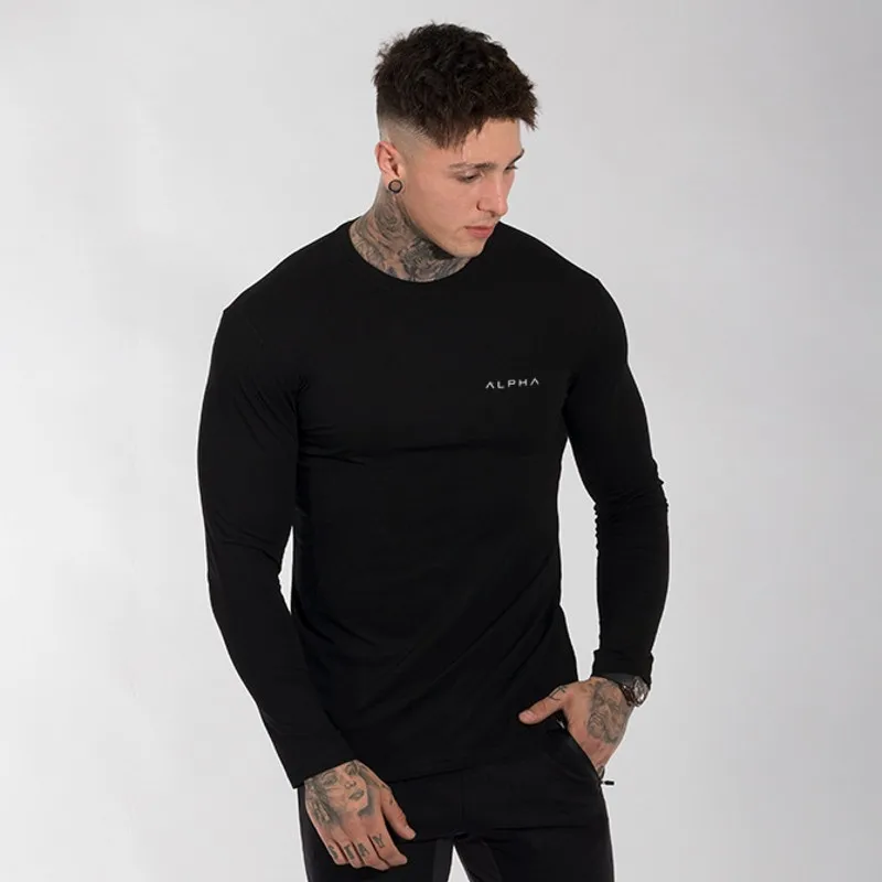 

New Alpha T-Shirt Men Tight Tshirts Cotton Breathable Long sleeve Mens T Shirts Gyms Fitness Bodybuilding Casual Brand Clothing