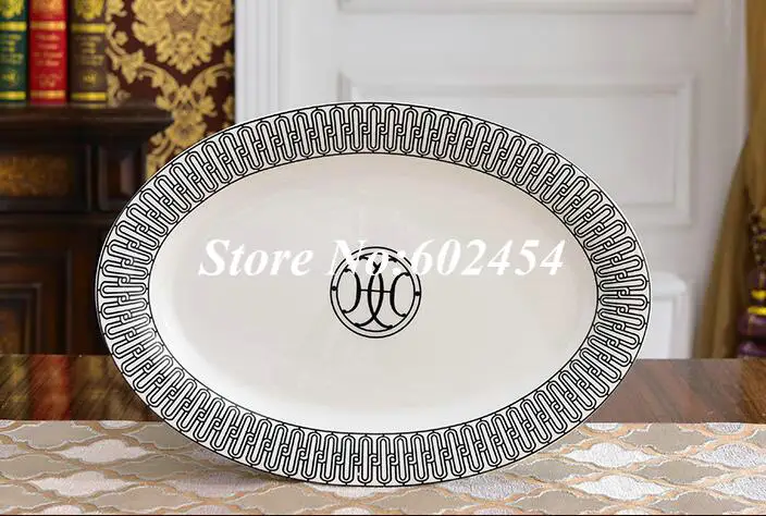 Luxury Black Oval Bone China Dishes Plates Western Ceramic