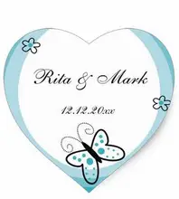 1.5inch Butterfly Heart Wedding Favor Sticker Blue Heart Sticker