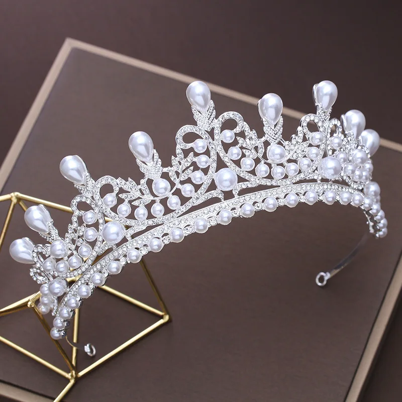 

Simulated Pearl Princess Tiara Crown Rhinestone Headband for Wedding Bridal Hair Accessories Fashion Women Headdress Ornaments