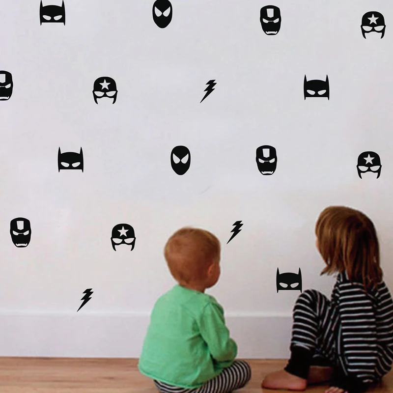 

Superhero Marvel Mask Wall Stickers for kids Bedroom Decor Batman Superman Ironman Flash Captain America Vinyl Art Wall Decals