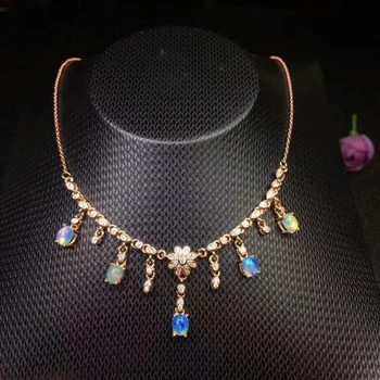 

[MeiBaPJ]Real Natural Opal Gemstone Fashion Necklace with Certificate 925 Pure Silver Fine Jewelry for Women